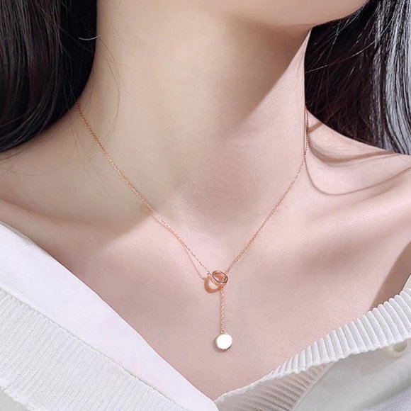 NEW Rose Gold/925 Sterling Silver Circle Necklace - Picture 2 of 9